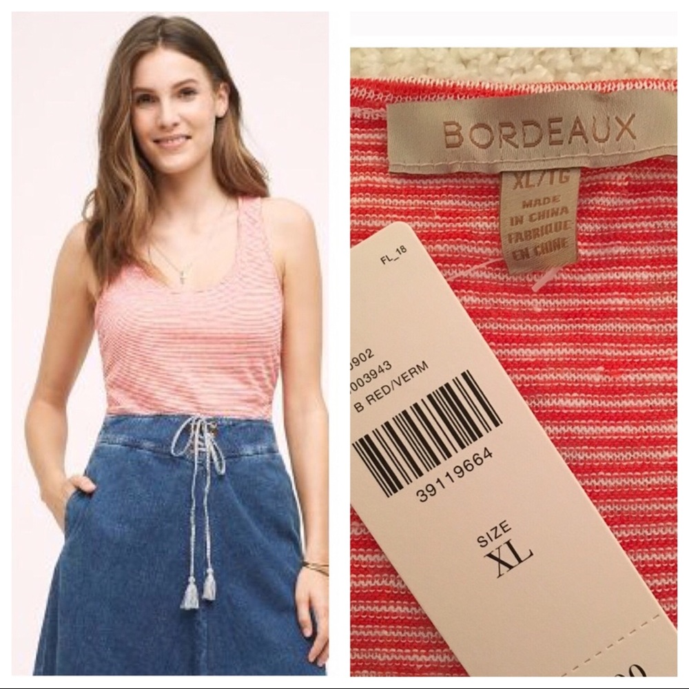 ANTHROPOLOGIE Linen Racer Tank by Bordeaux Red XL